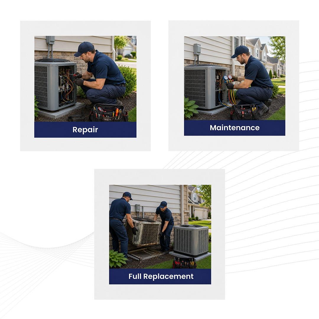 Maintenance vs. HVAC repair vs. full system replacement comparison