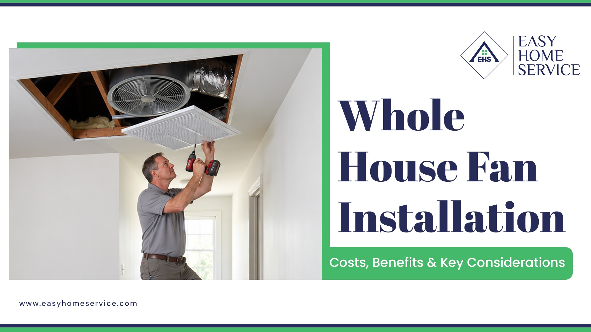 Whole house fan installation in a residential home