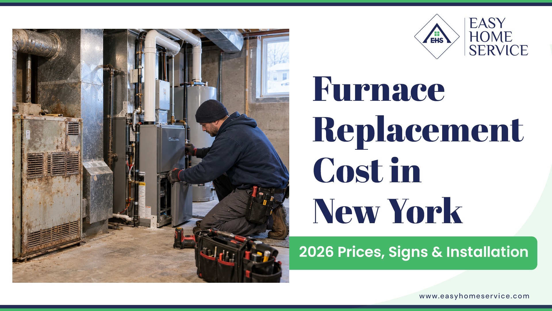 HVAC technician installing a new furnace for furnace replacement cost in New York