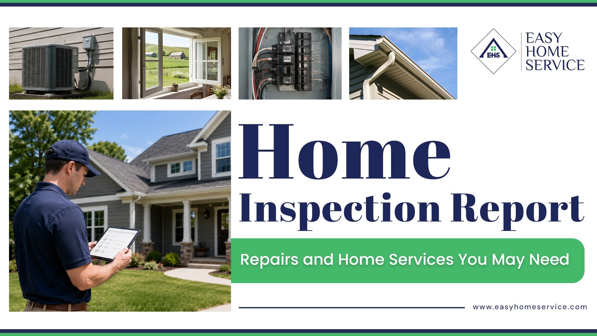 Home inspection report showing repairs, replacements, installation, and maintenance needs for a home
