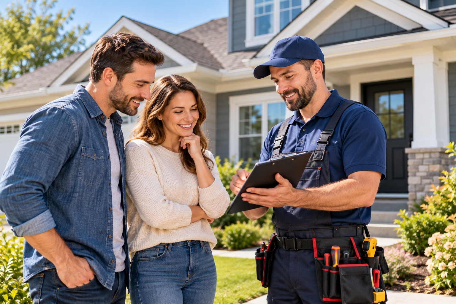 Home service professionals helping a homeowner with home repairs