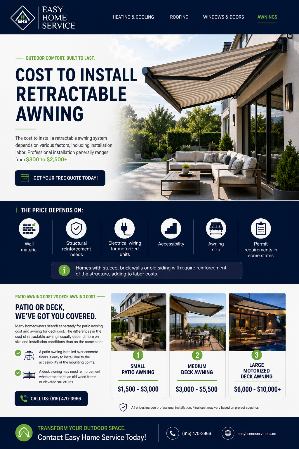 Cost to Install Retractable Awning